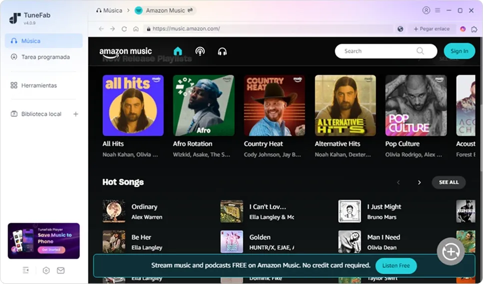 Inicio de sesión en Amazon dentro de TuneFab