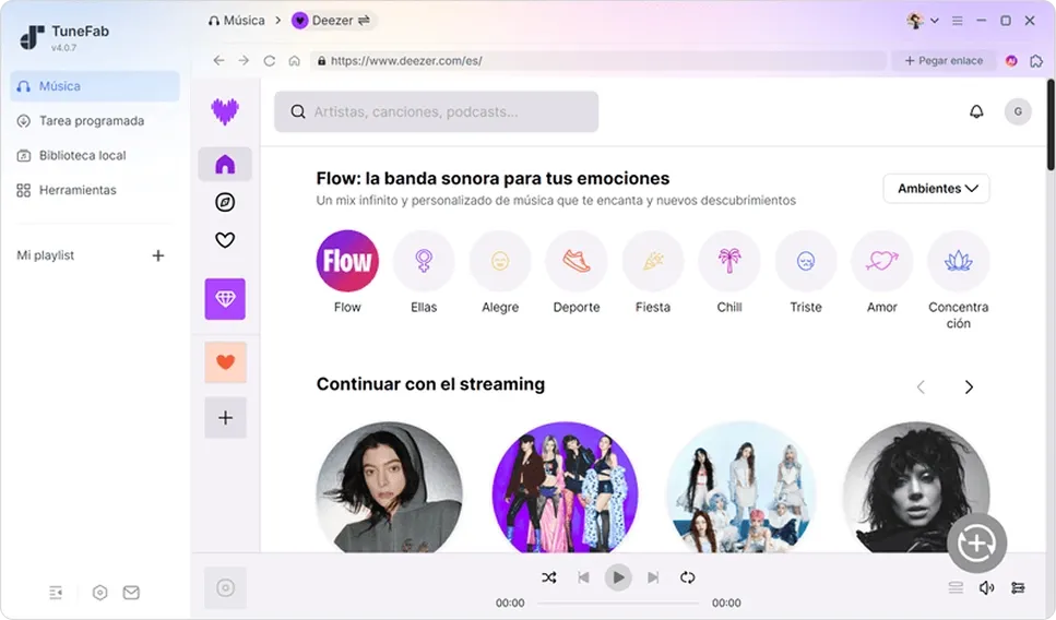 Inicio de sesión en Deezer dentro de TuneFab