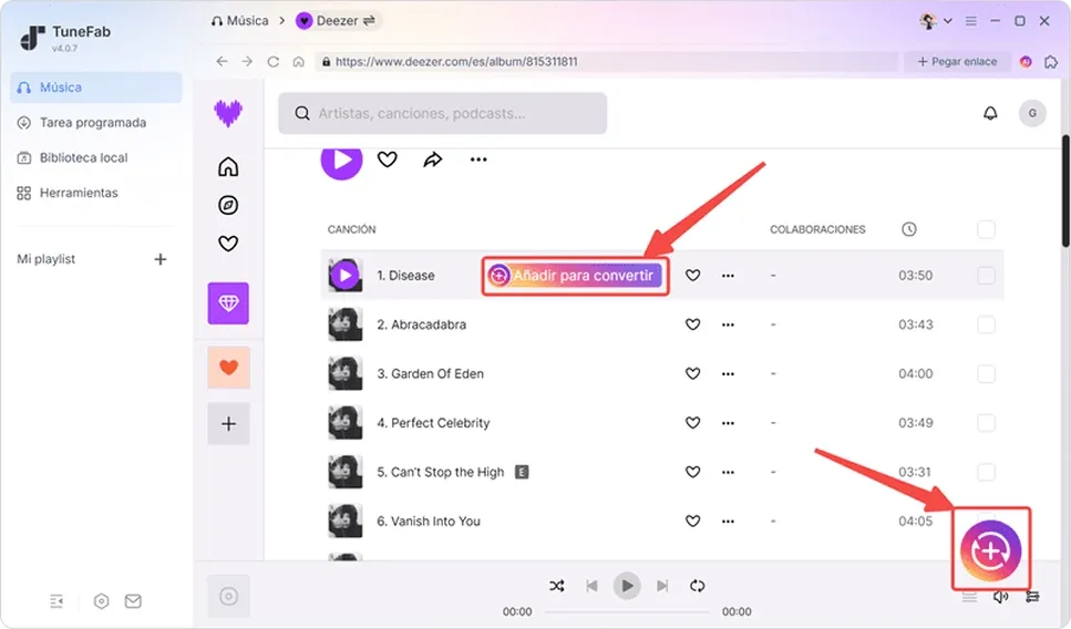 Selección de música de Deezer para descargar